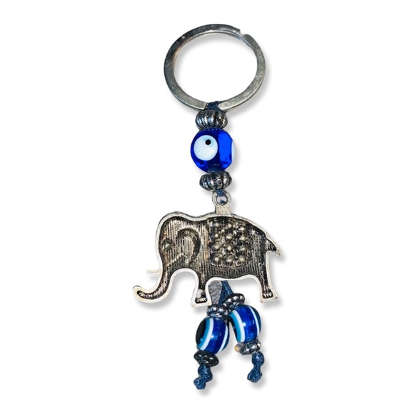 Evil Eye Key Chain, Blue Rhinestone Key Chain, Elephant Key Chain - Picture 3 of 5